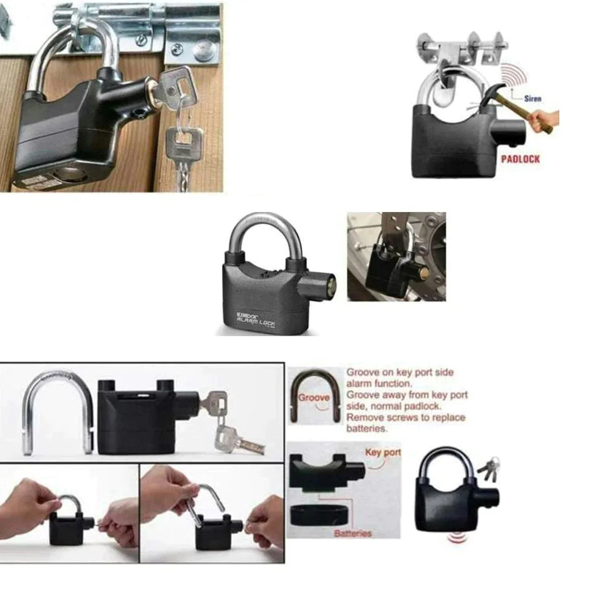 0185a Security Alarm Lock System | Waterproof Black Anti-theft Siren 110dba alarm anti Padlock FoR Bike|Door Window|Battery padlock 0185a Security Alarm Lock System | Waterproof Black Anti-theft Siren 110dba alarm anti Padlock FoR Bike|Door Window|Battery padlock